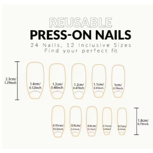 24Pc Glossy Heart Rose Press On Nails Coffin Ballerina Full Cover Reusable