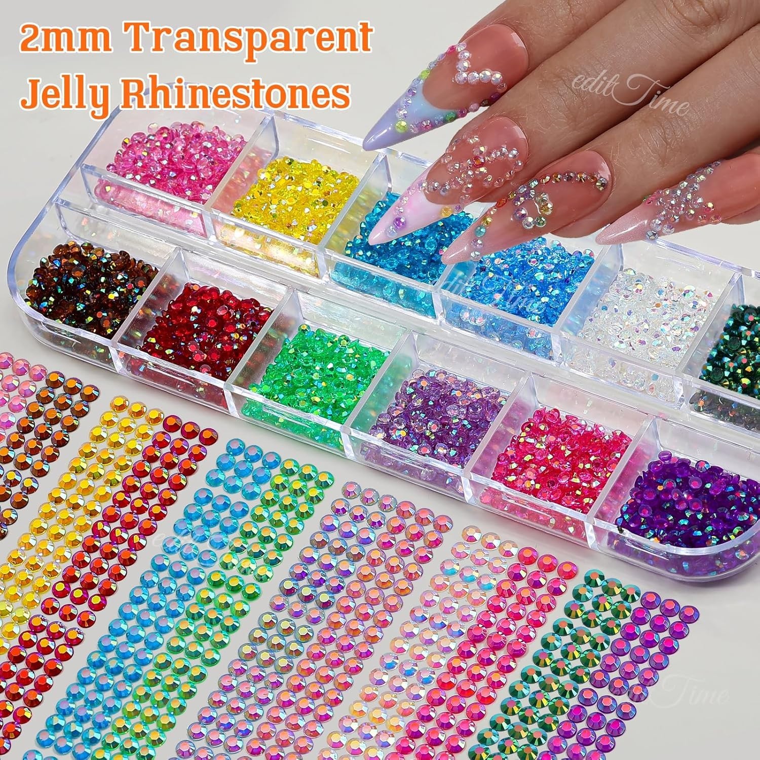 20000pcs 2mm Sparkling Crystal Nail Rhinestones Kit with Tools for Glamorous Art