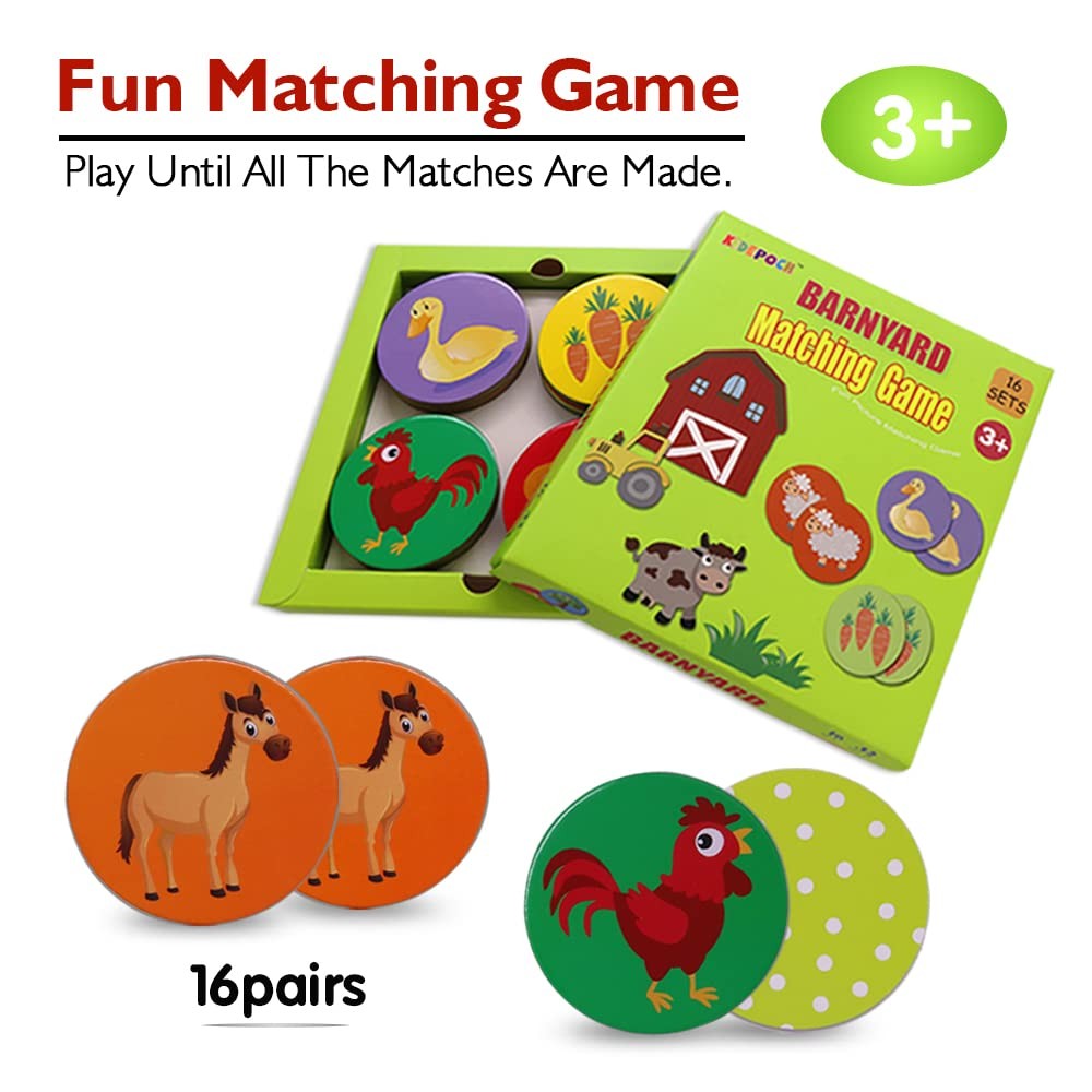 KiDEPOCH Memory Match Game – 16 Matching Pairs Preschool Small, Mix