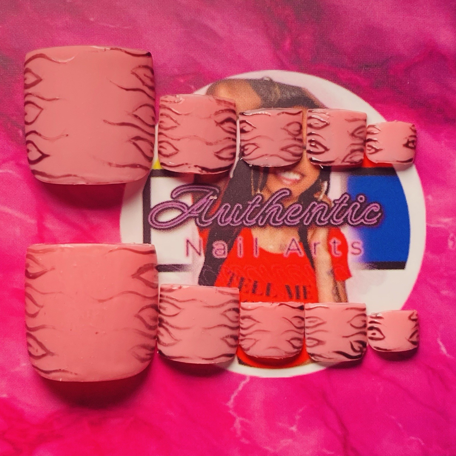 Square Press-On Nails Pink Animal 3D Full Cover by Authentic Nail Arts by Dia