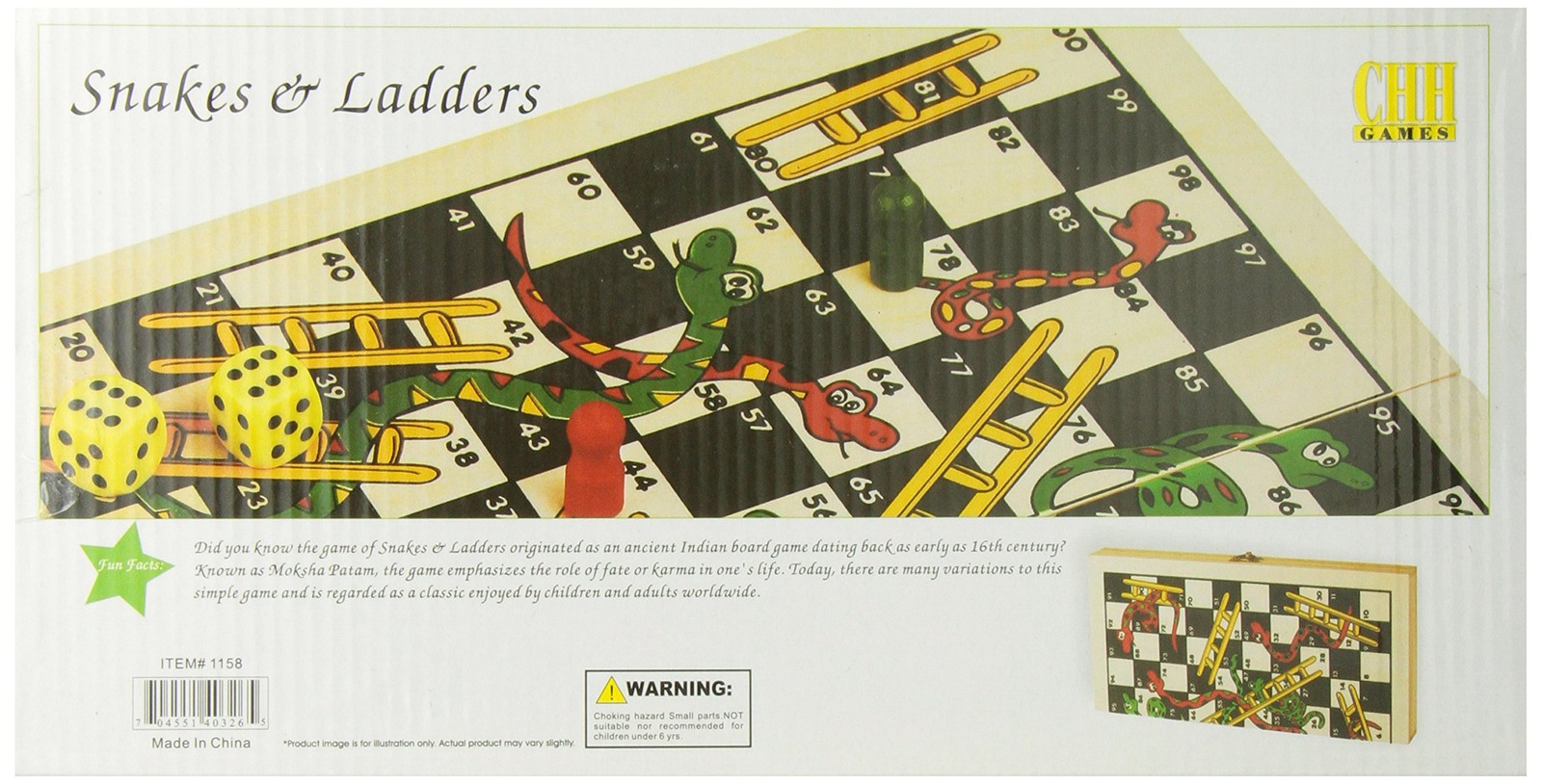 CHH Games Folding Wooden Snakes and Ladders Game