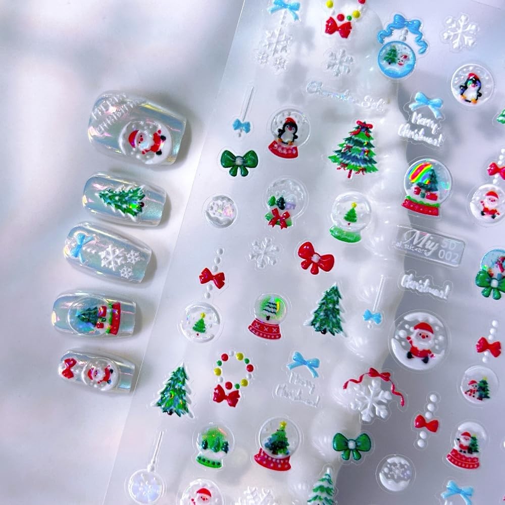 Christmas Nail Stickers 5D Embossed Christmas Tree Nails Decals 3D -Adhesive …