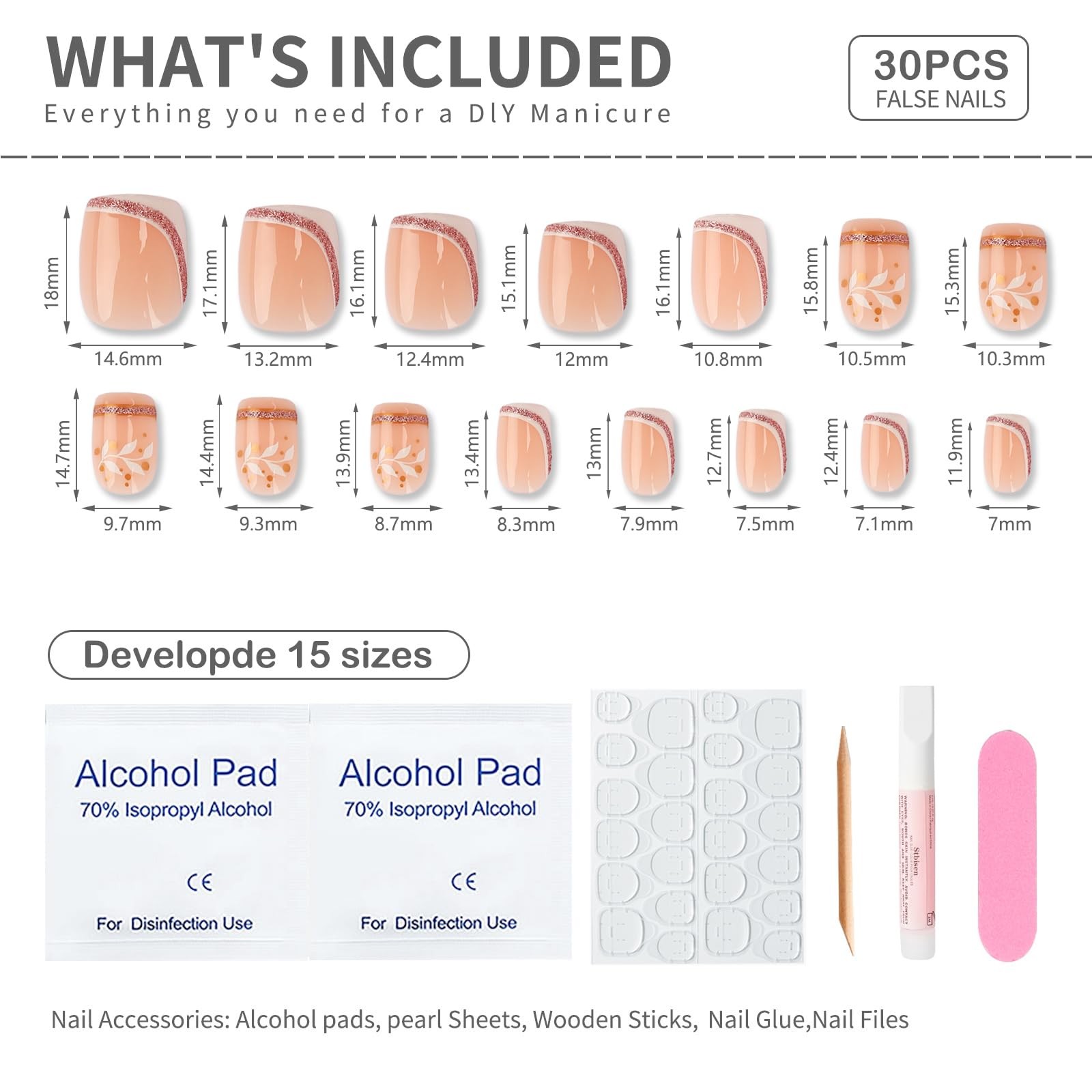 Stbisen French Press On Nails Short Square, Nude Fake Nails with White French…