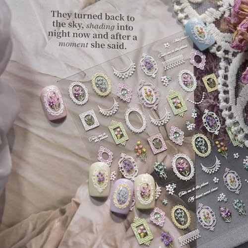 Vintage Flower Frame Nail Stickers 5D Embossed Floral Nail Designs 3D Style31