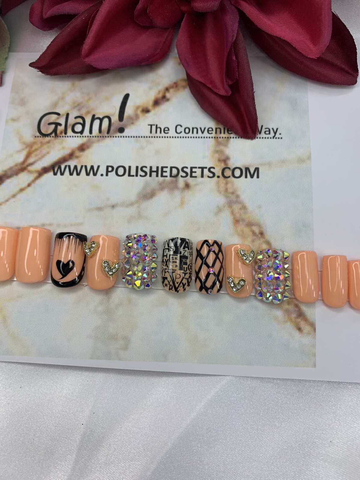 press on nails | Medium Short Square Peach Press On Nail Set