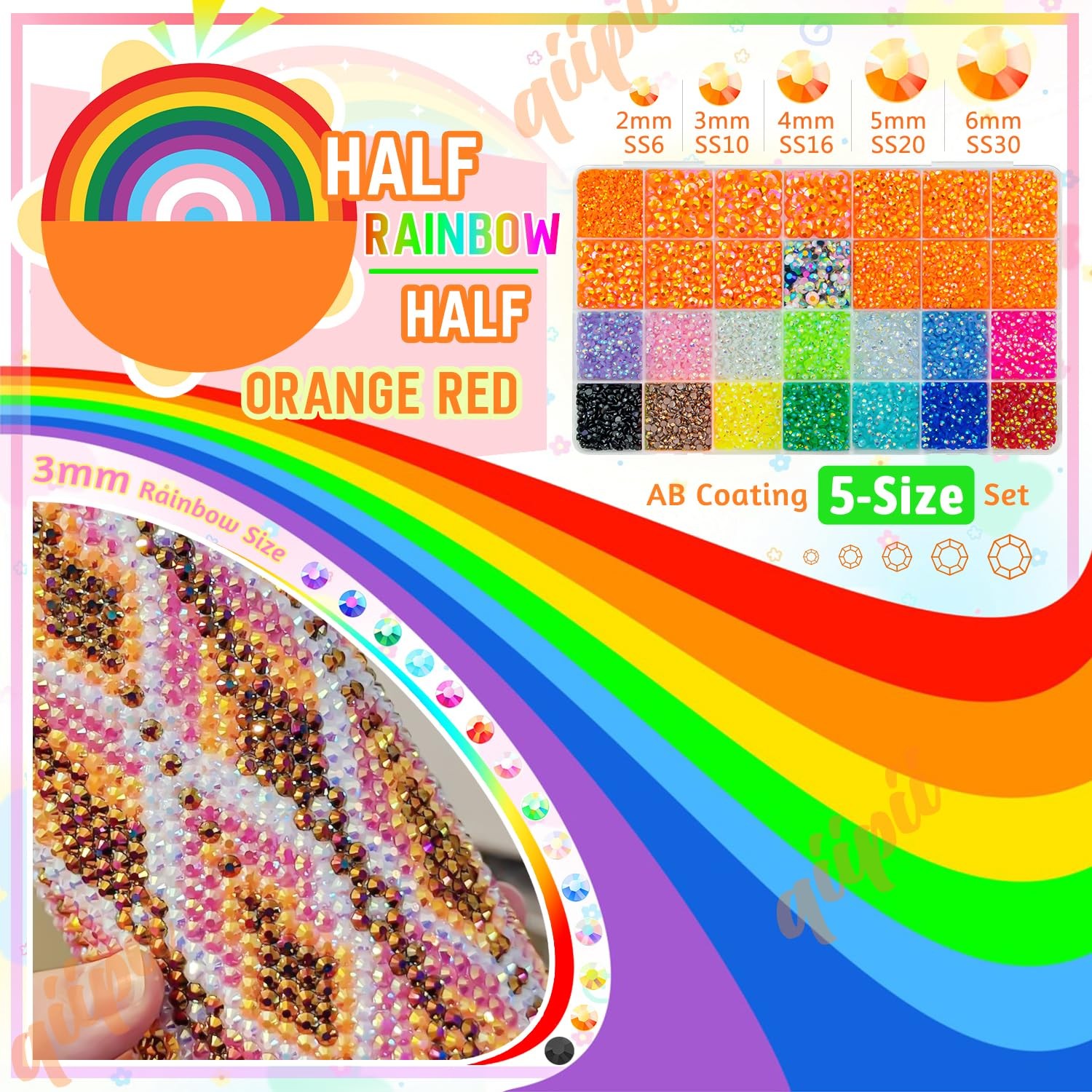 qiipii Orange Red Jelly Rhinestones w B7000 Glue