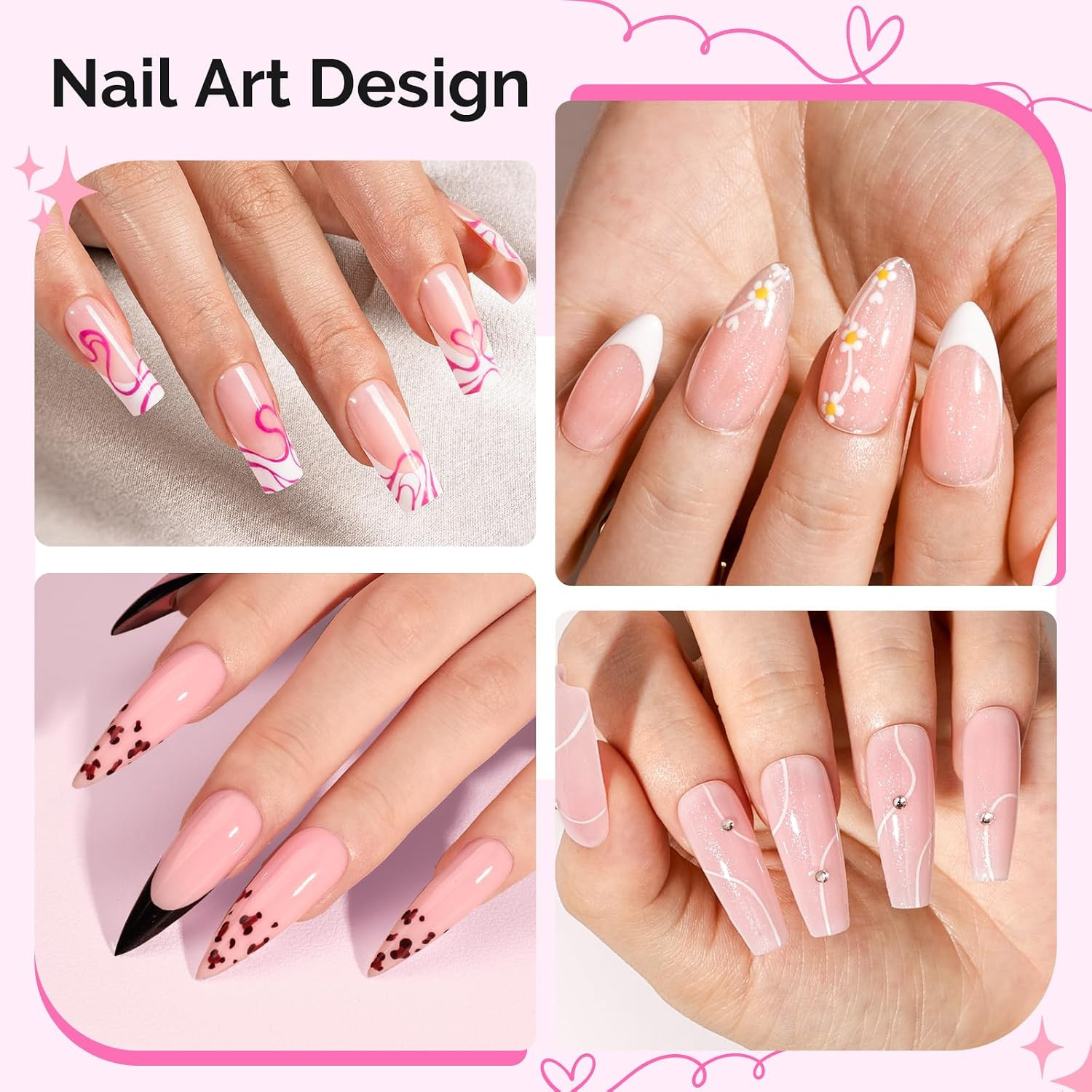 5 Pcs Nail Art Liner Brushes Dual Dotting Pen Set, for Long Lines French Tips Na