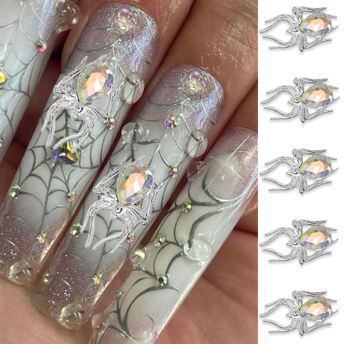 WBRRFJJ Spider Nail Charms Metal Alloy Rhinestone