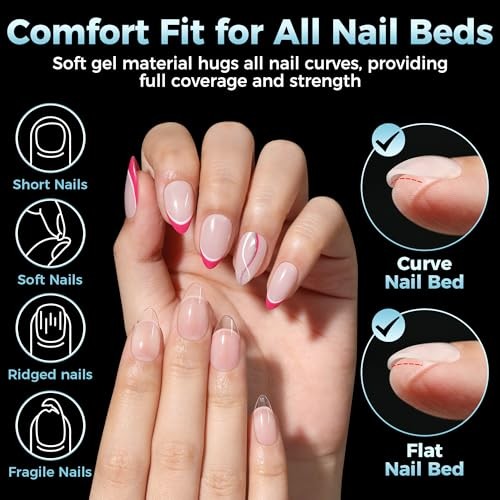 Gel Nail Tips 360Pcs, Pre Etched Nail Tips Almond Shape Full Cover Short Almond