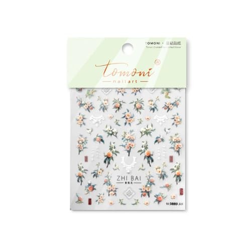 1 Sheet Flower Nail Stickers with 3D Pearl Rhinestone Design Nail stickers07