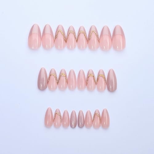 French Tip Press on Nails Medium Almond Fake Nails Sparkly False Nails Style12