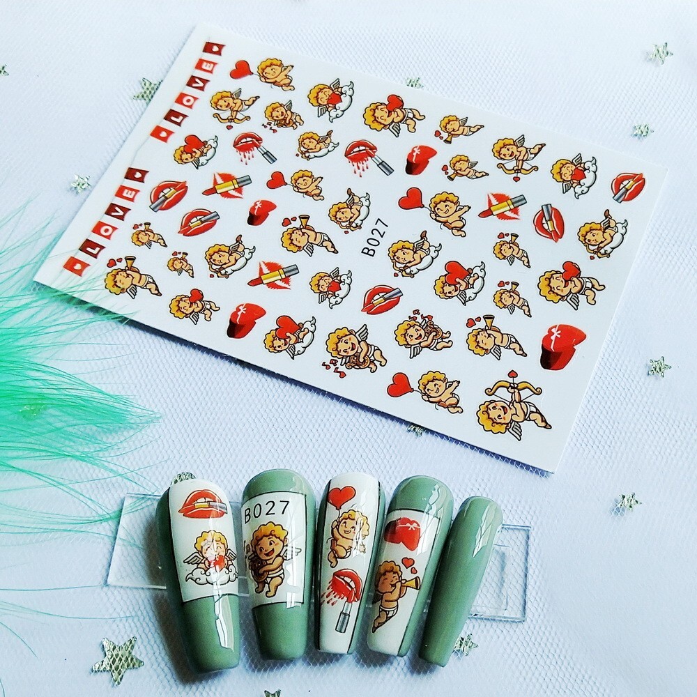 12 Sheets Valentines Nail Decoration Heart Love Self-Adhesive Slider Letters NH4