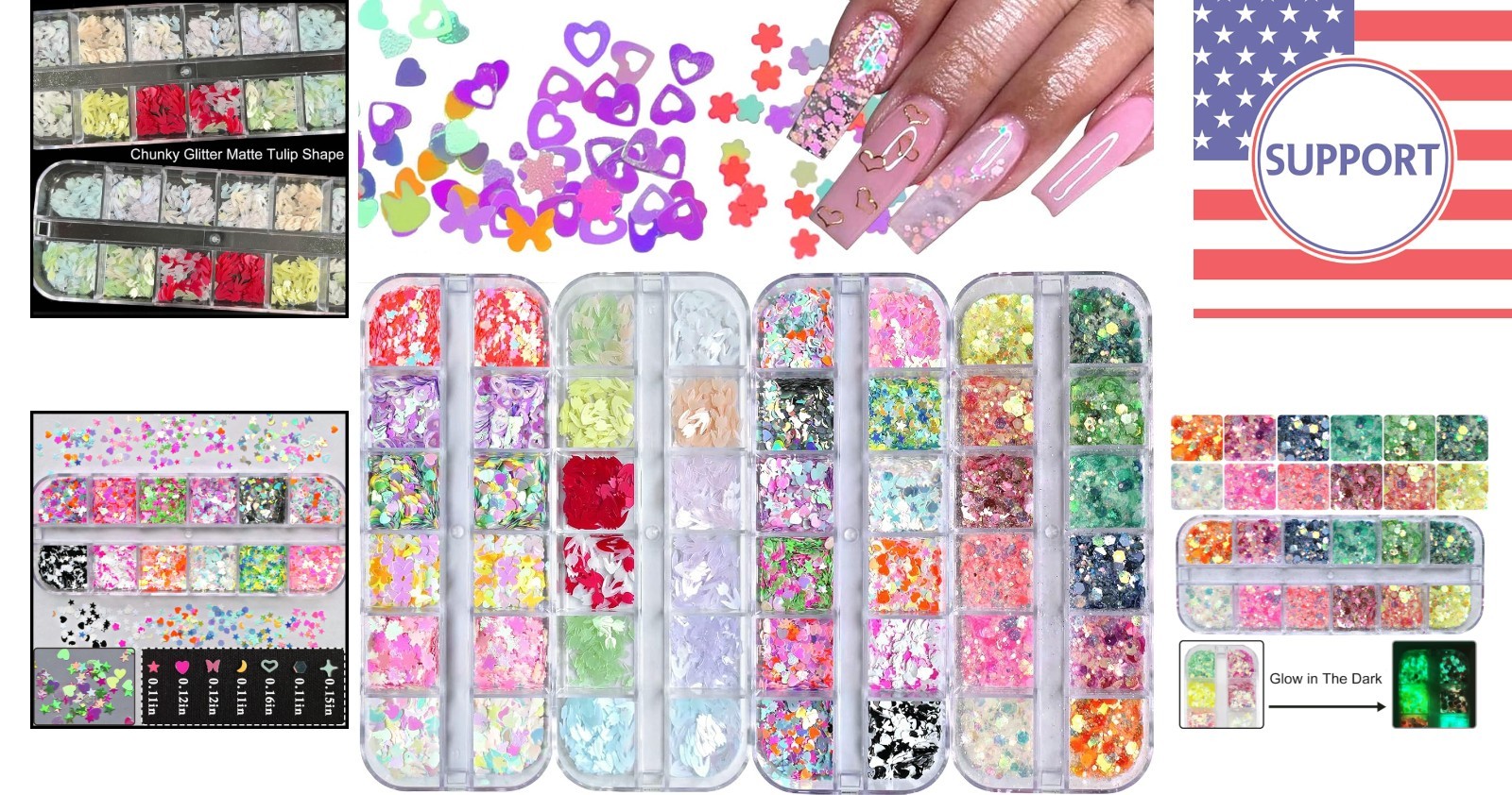 Gorgeous Luminous Nail Glitter Set in 4 Vibrant Boxes for Artistic Designs