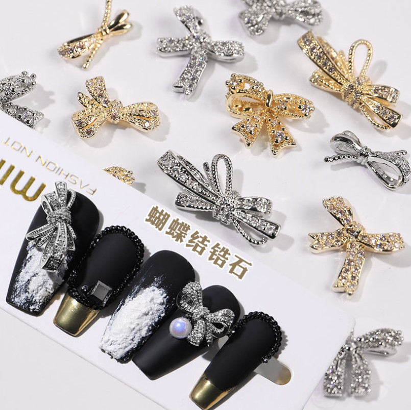 1Pc 3D Bow Knot Nail Charms Glitter Metal Manicure Accessories Nail Art Decor