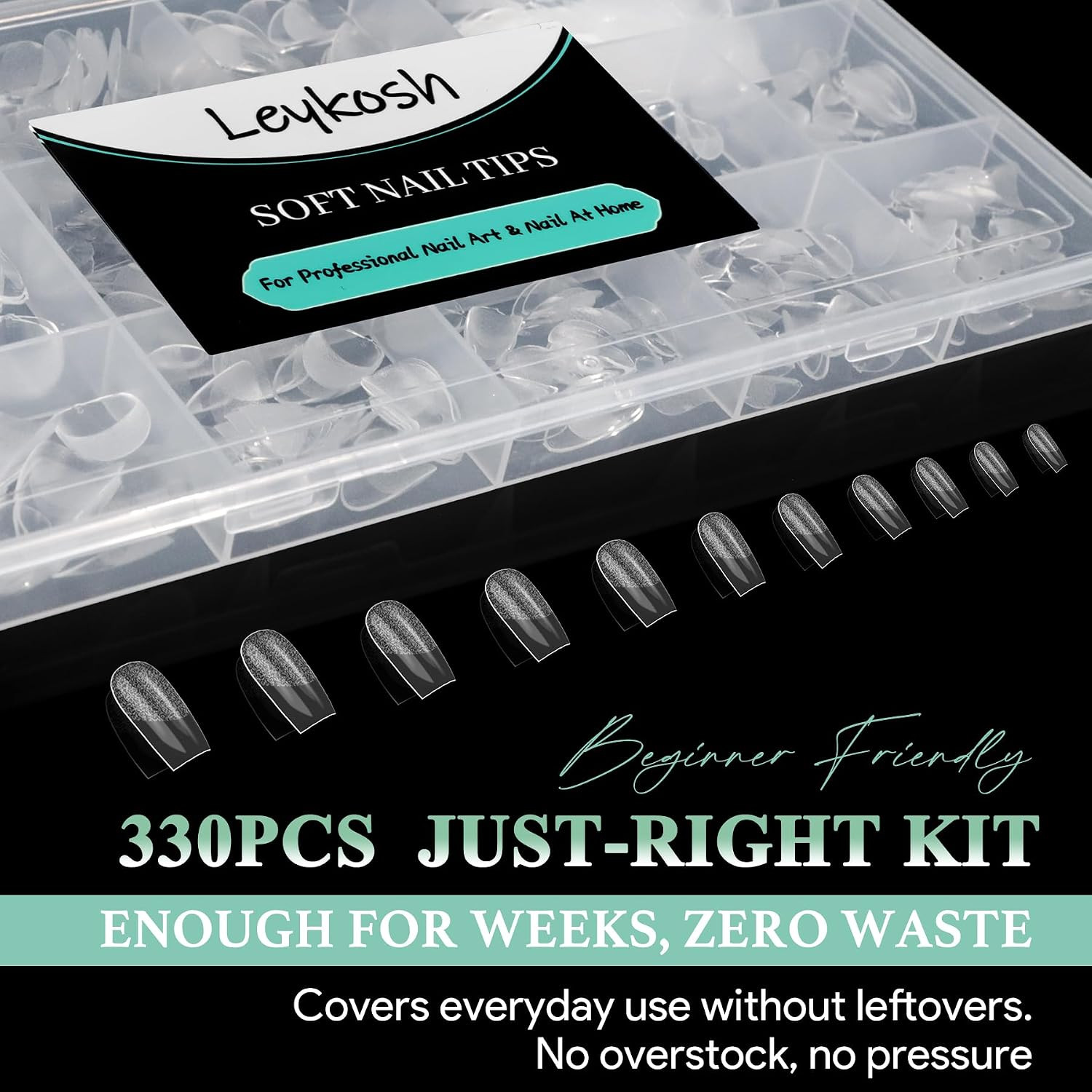 Medium Square Nail Tips, 15 Sizes 240 PCS Clear Acrylic Soft Fake Nails Gel Nail