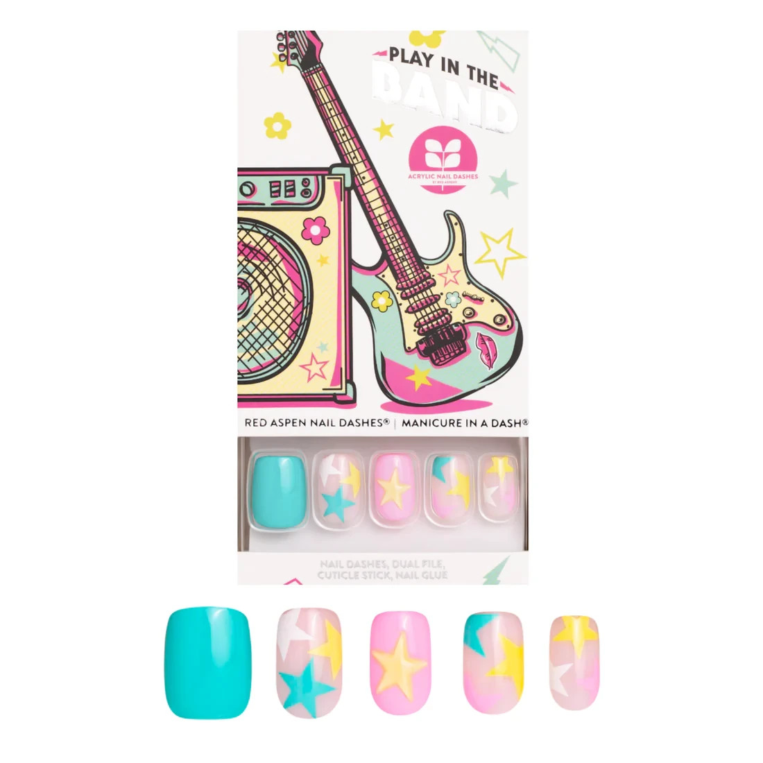 Red Aspen Press On Nails-Rhythms & Rhymes, Rooney-Short Squoval 3D ACRYLIC