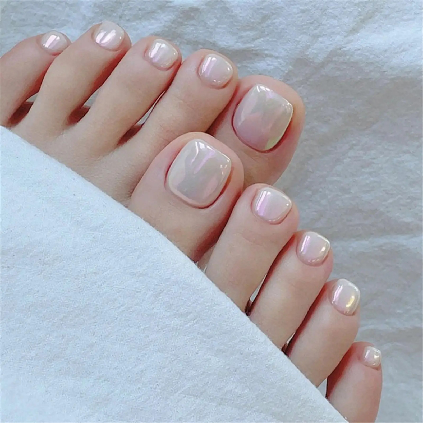 French White Edge False Toe Nails Simple Wearable Removable Press On Toenails 24