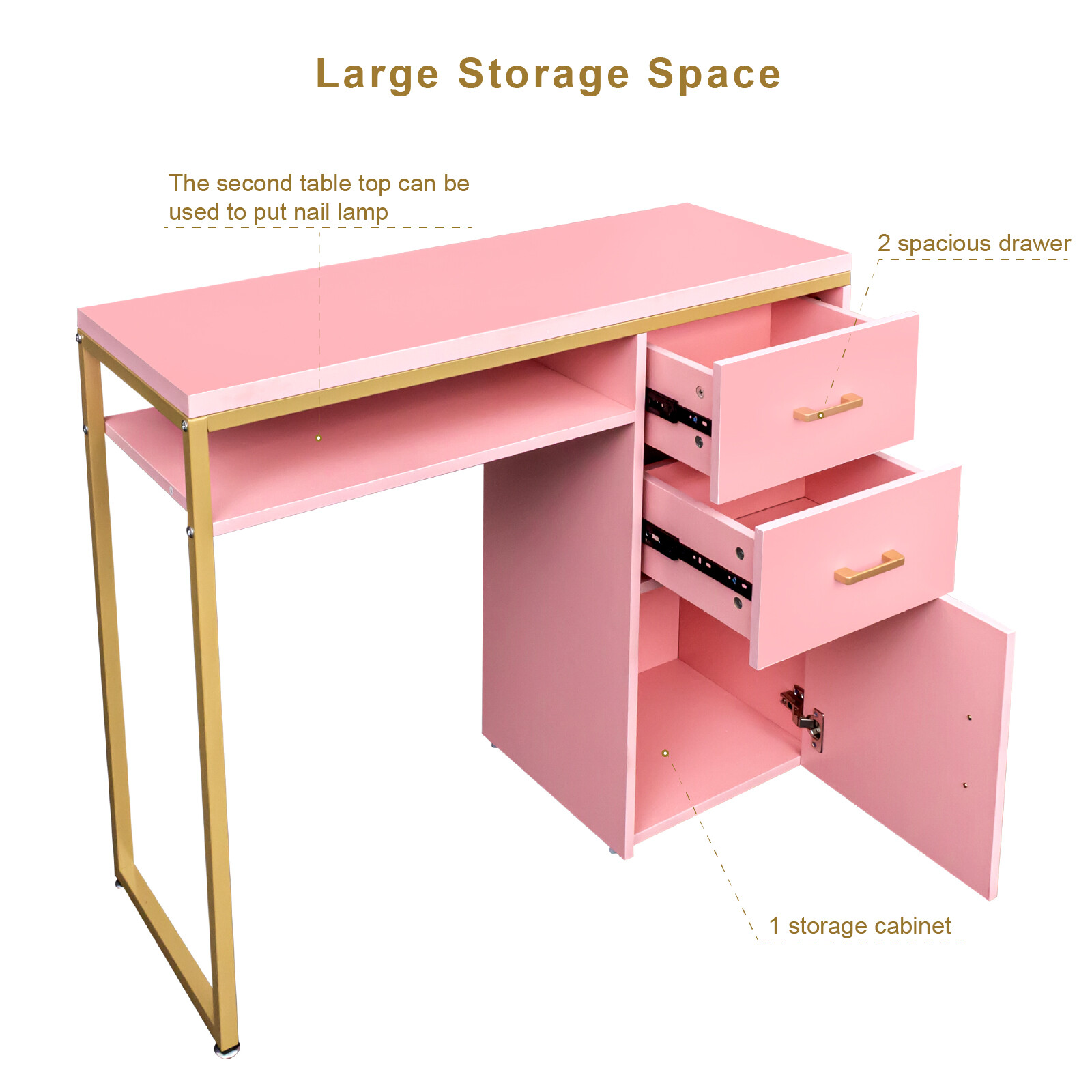 2 Drawers Manicure Table Nail Makeup Office Desk Dressing Cabinet Station Salon