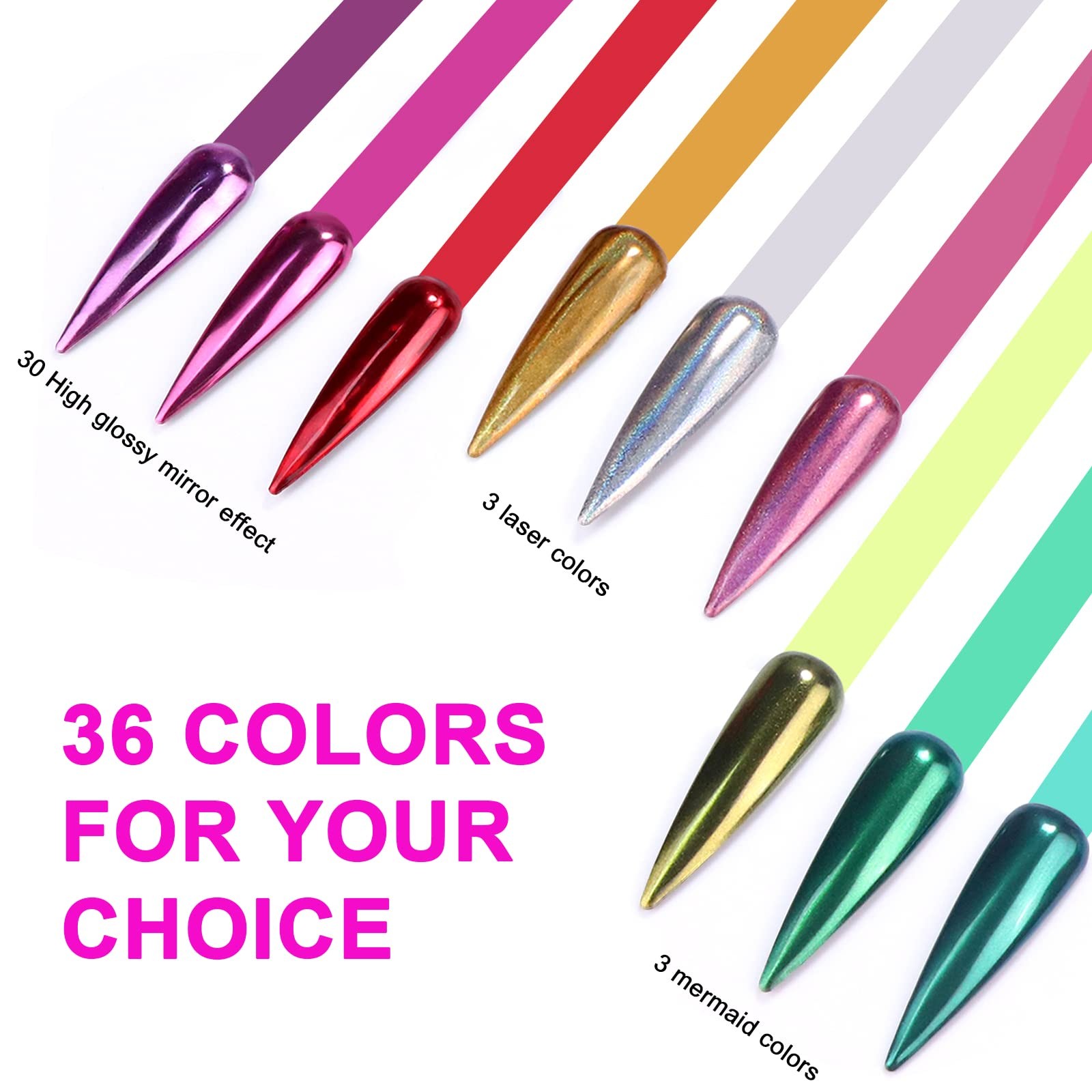 SAVILAND Mirror Chrome Nail Powder Set, 36 Colors | Ultra-Fine Grain-Free For…