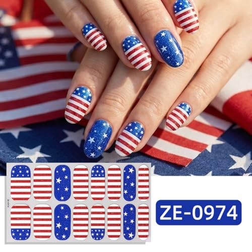 4th of July Full Nail Wraps Gel Nail Stickers Independence Day Nail Full style9