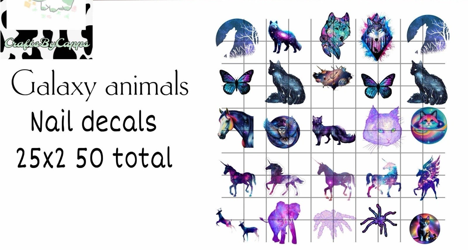 Galaxy Animals Waterslide Nail Decals Set Of 50 Bonus Instructions KC