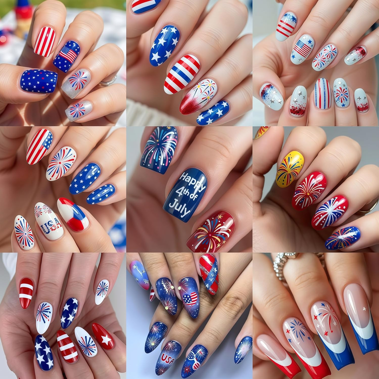8 Sheets 4Th of July Colorful Fireworks Nail Stickers 3D Self-Adhesive Nail Deca