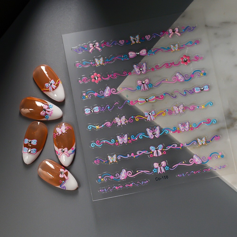 NAIL ART Character Pink Bowknot Butterfly Stickers Decoration Rhinestone NS54