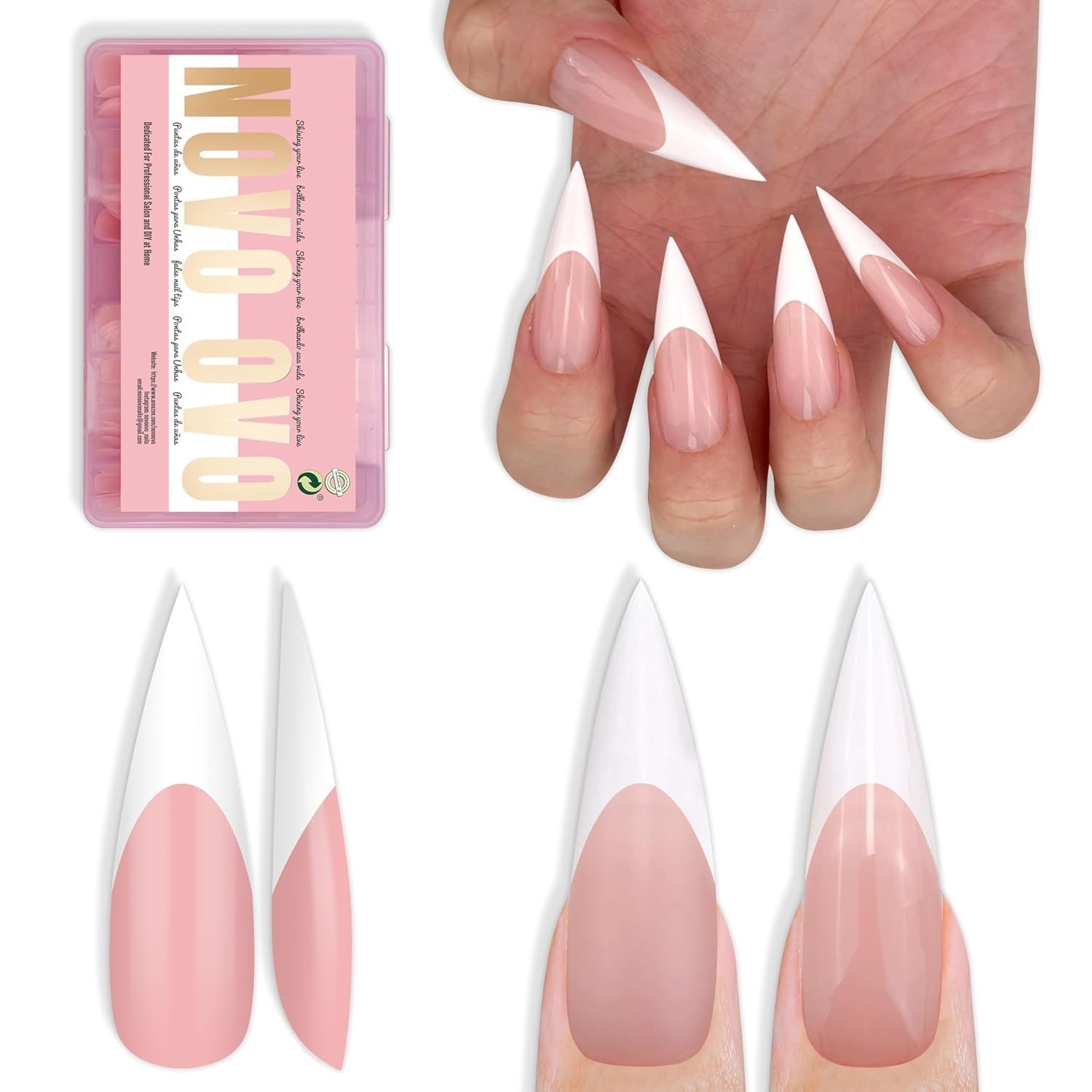 Long XL French Tip Stiletto Nails – Soft Gel – 16 Sizes