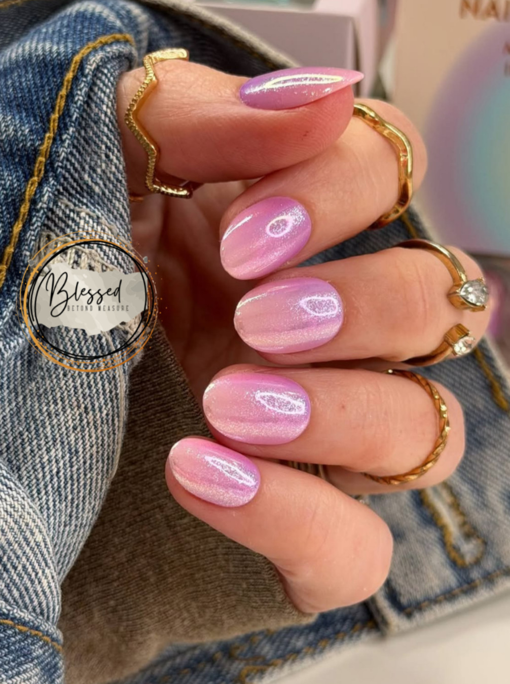 Red Aspen Press On Nails- O’Malley’s Opal Obsession-Pink- Short -Almond