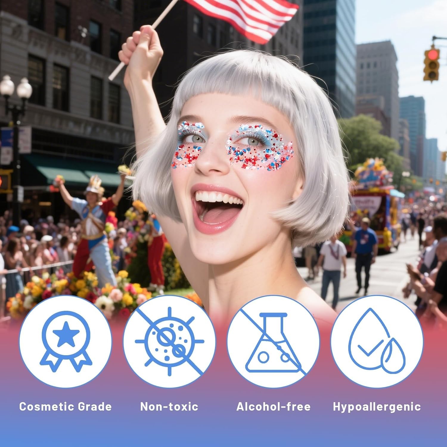 Vivid Red White Blue Body Glitter Gel – Perfect for 4th of July Celebrations