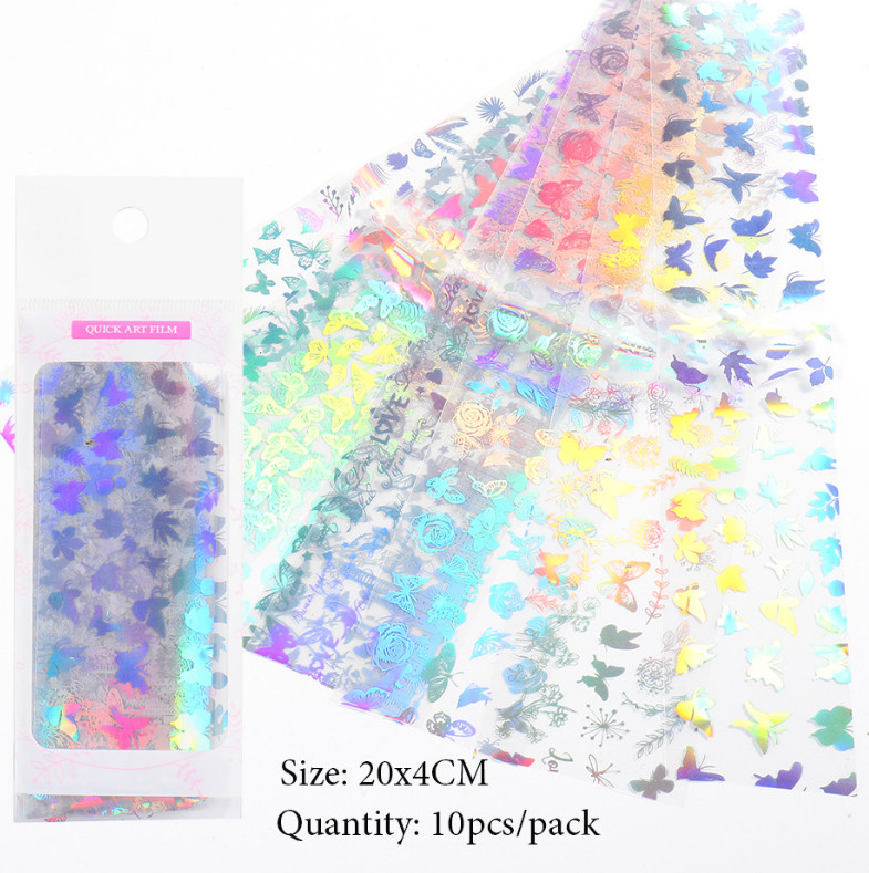10 Rolls Butterfly Flower Pattern Nail Foil Transfer Stickers Decals HD21