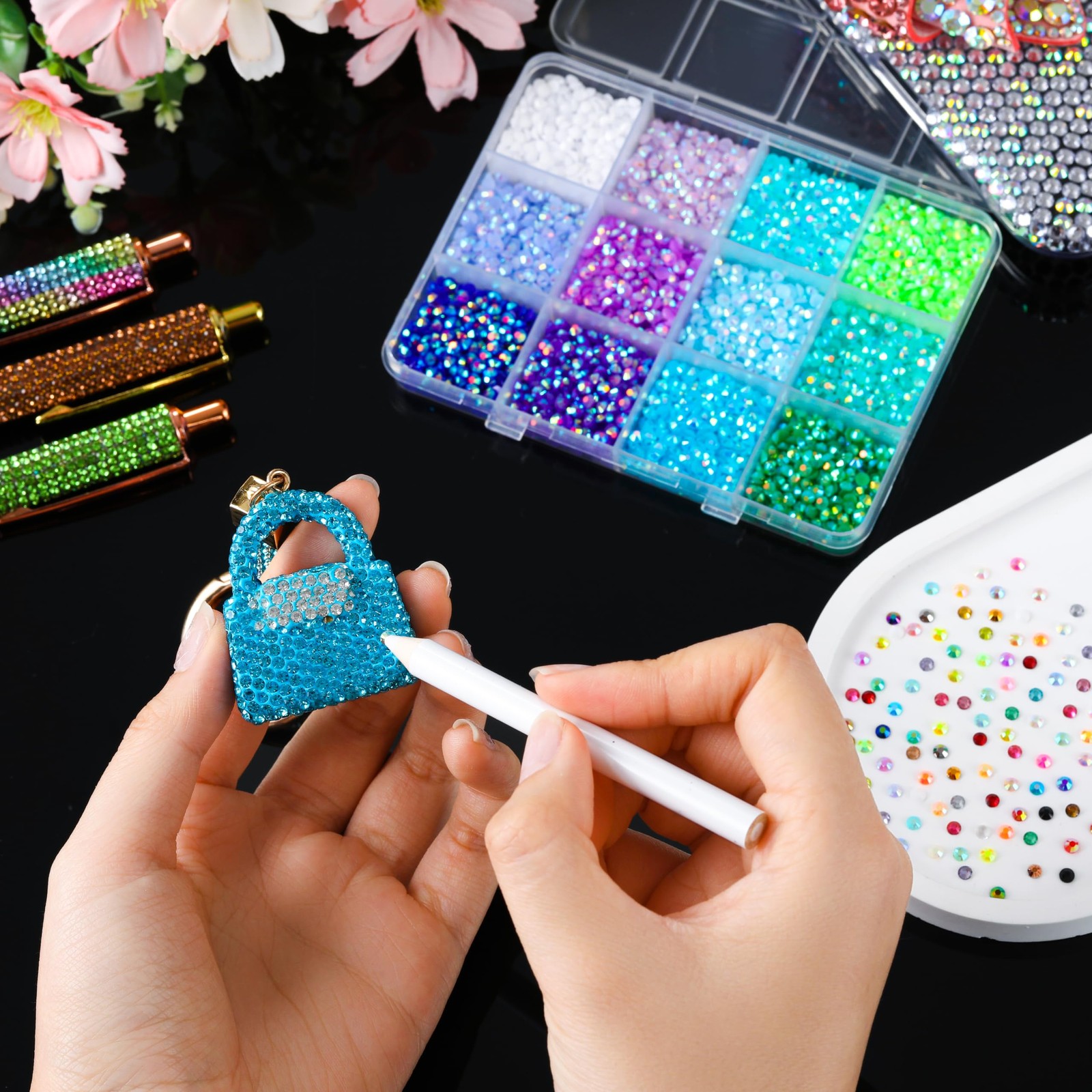 LERBOU Bedazzling Kit – 8 Boxes 3D Nail Art Accessories: 60 Colors Resin Rhin…
