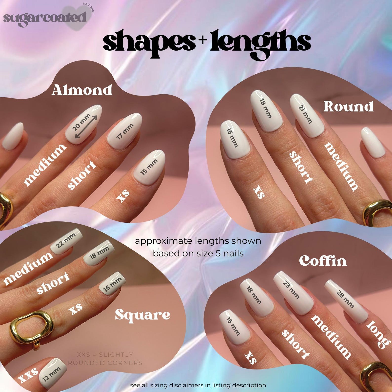 Handmade Sheer Nude 3D Wing Gold Foil Tip Long Almond Press on Nails Set