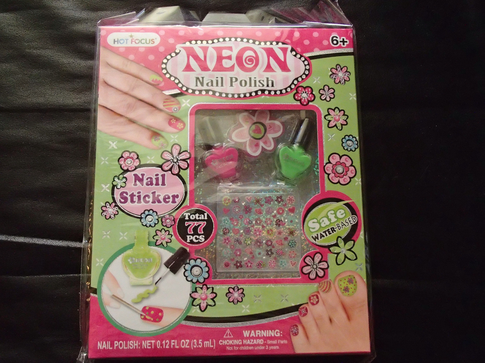 HOT FOCUS NEON NAIL POLISH KIT, TOTAL OF 77 PIECES, SAFE WATER BASED & STICKERS