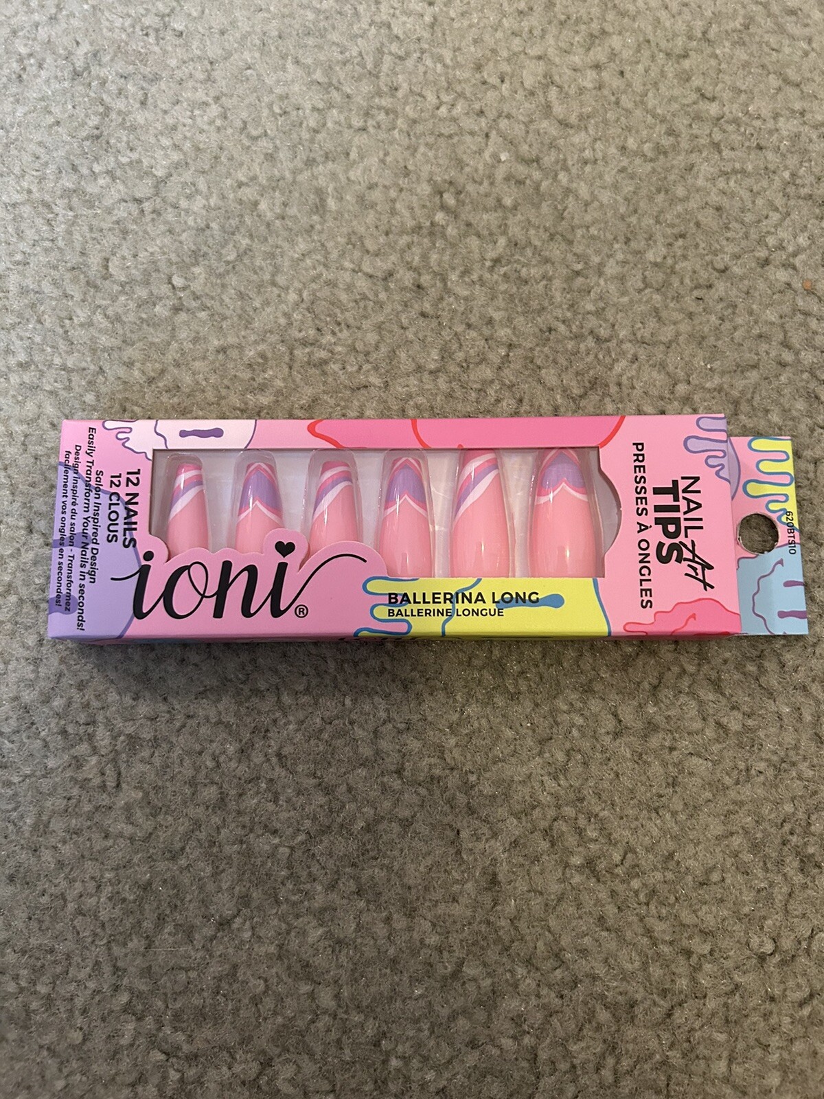 Ioni Press On Nail Art Tips *Pink Hearts Ballerina-Long* NEW