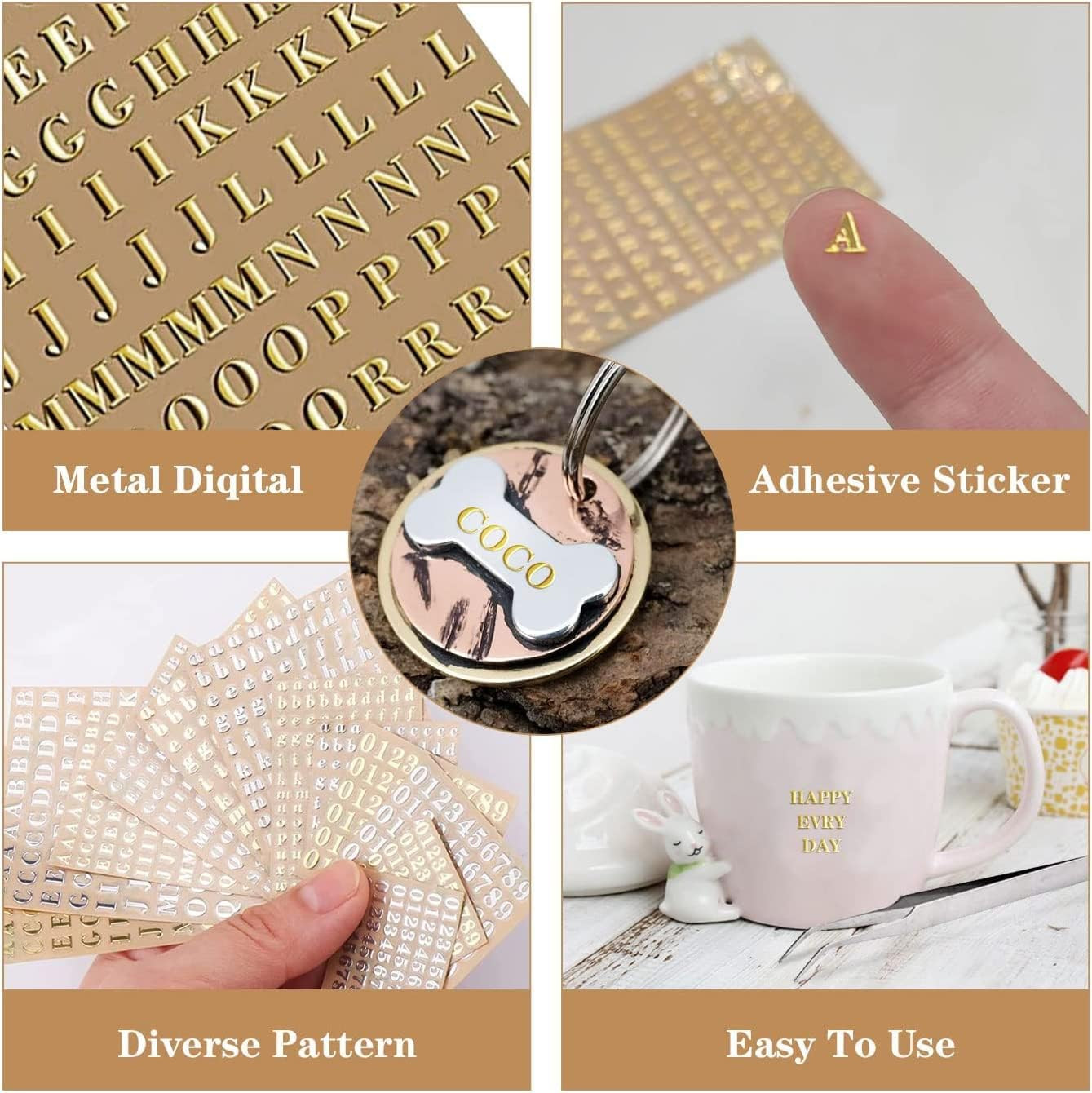 18 Sheets Mini Gold/Silver Letter Stickers for Nail Art, Epoxy Resin Crafts, Gli