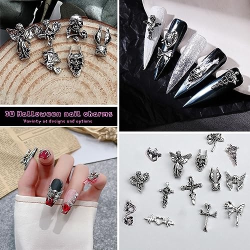 130pcs 3D Goth Nail Charms Y2K Chrome Nails Art & DIY Punk Bracelet Silver