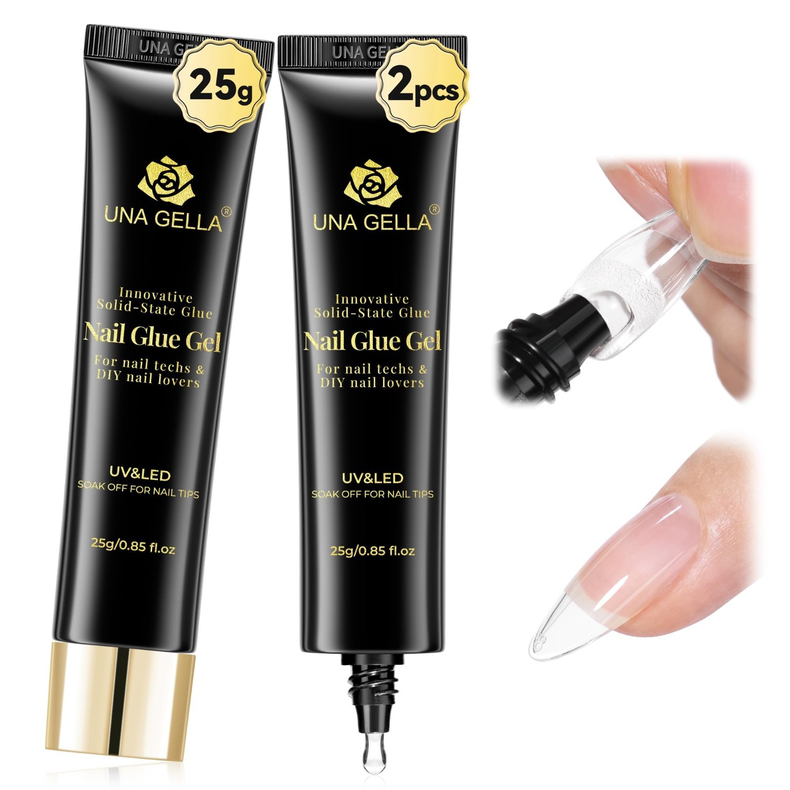 2Pcs 25g Solid Nail Glue Gel – UV/LED Cured, Strong Hold for Nail Tips & Extensi
