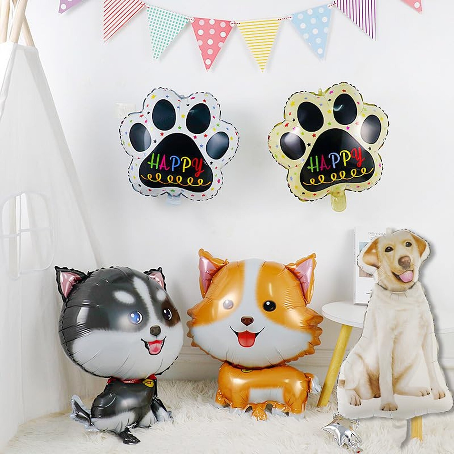 6pcs Cute Husky Dog Balloons, Dog Bone Paw Print Mylar Foil Balloon for Husky…