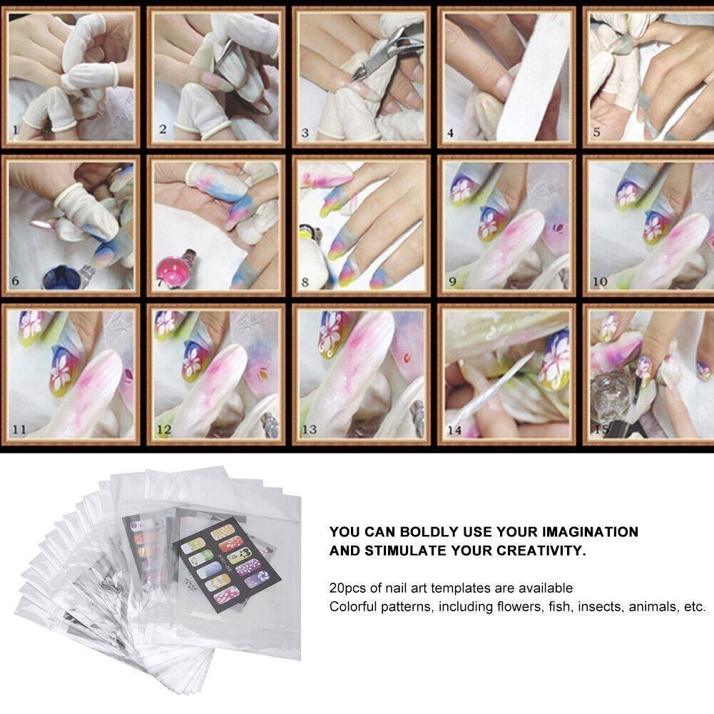 20pcs Nail Art Printing Template Stencil Reusable Nail Sticker DIY Manicure Tool