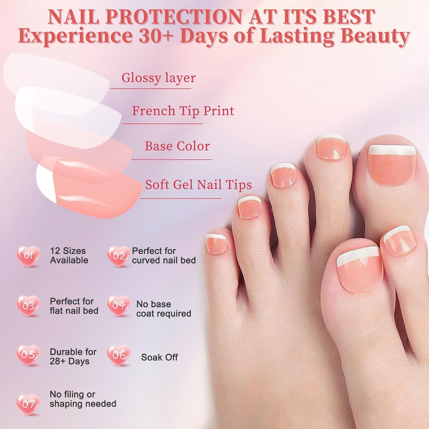 Press on Toenails French Tip Toe Nails 120Pcs Soft Gel X Toe Nail Tips Short Toe