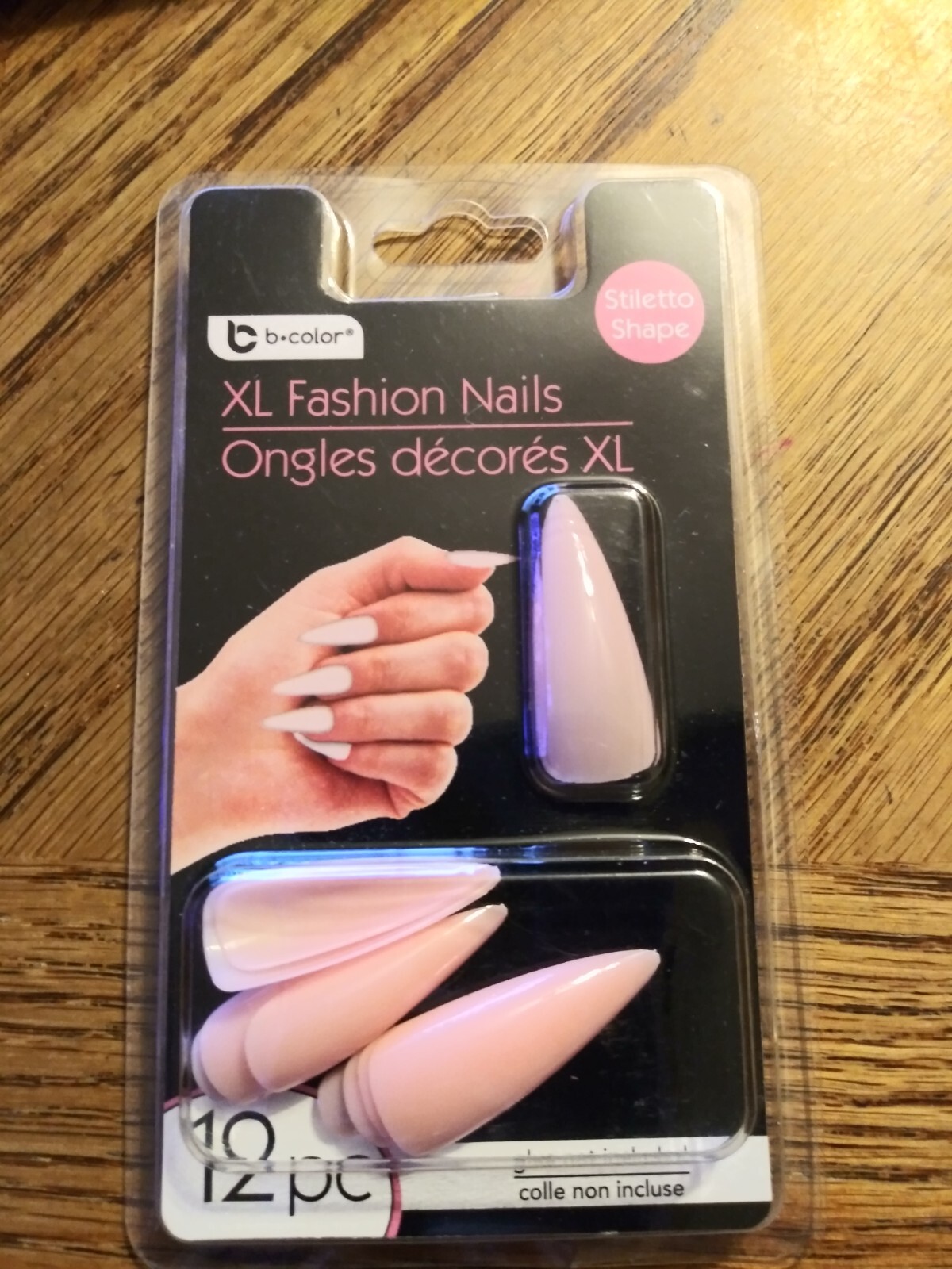 b color 12 count XL Fashion Nails Stiletto Shape Glue Not Inc
