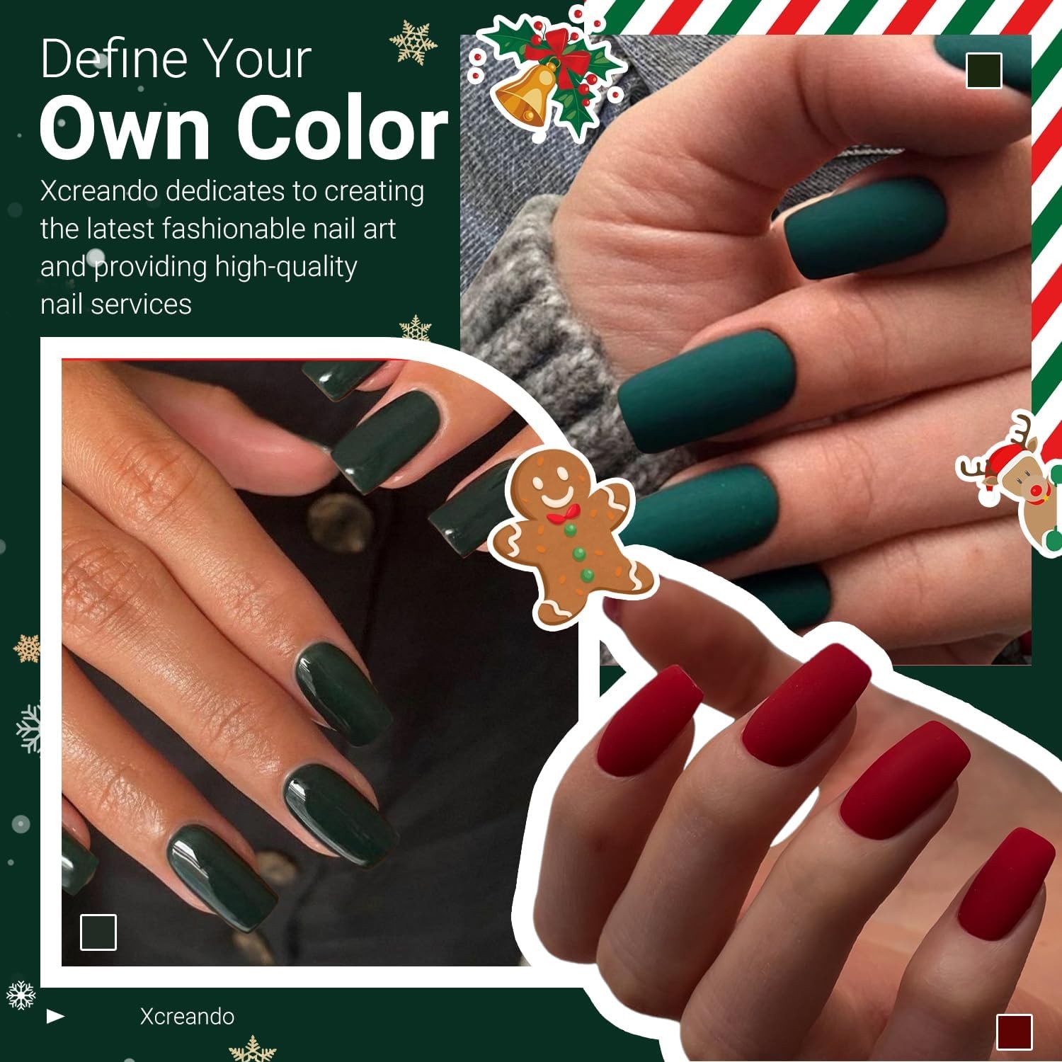 Matte Dark Green Press On Nails Medium Long Square, Medium Coffin Nails Acryl…