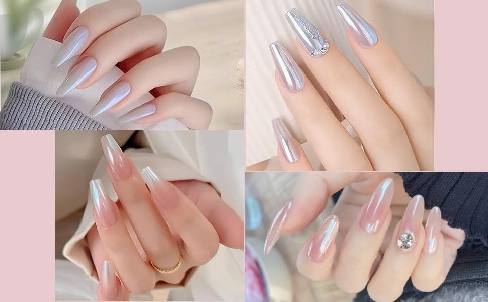 Shimmery White Chrome Nail Powder – Versatile Aurora Pigment for Elegant Nails