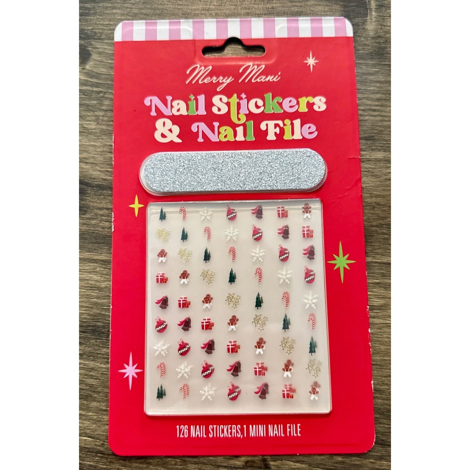 Merry Mani Christmas Nail Stickers & Nail File 126pc NEW Holiday Gingerbread Art