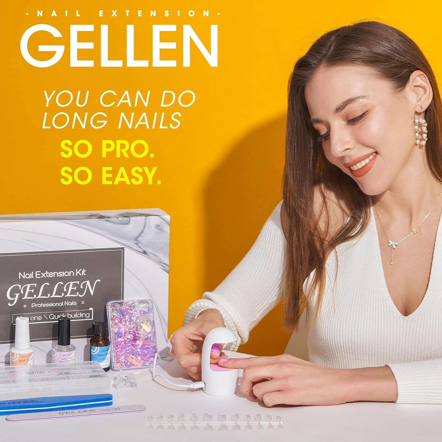 Gel Tips Nail Extension Kit, Gel Nail Kit with 240Pcs Almond Tips, 3 in 1 UV Glu