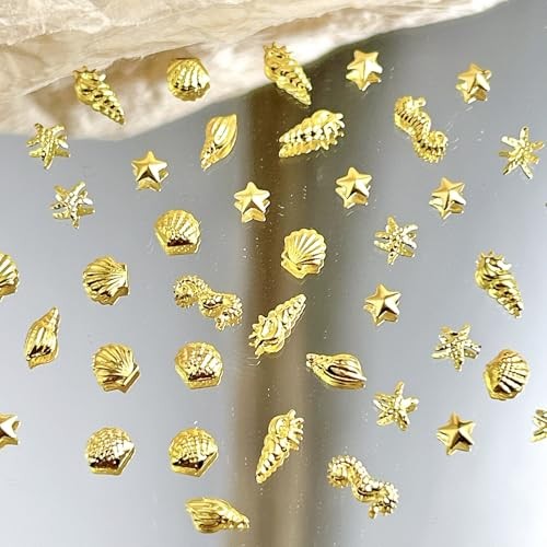 600Pcs Nail Charms 3D Alloy Summer Ocean Nail Rhinestones Gold Starfish