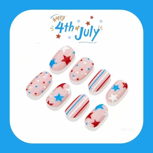 4th of July Press on Nails – Short Almond Fake Nails – patriotic fake nails – 10