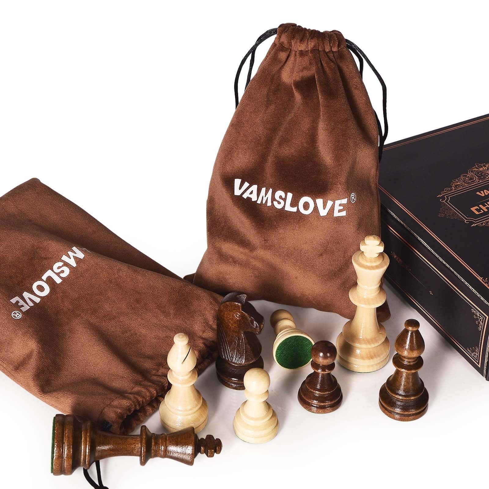Vamslove Wooden Heavy Weighted Chess Pieces Only-3.8” King-Extra 2 Medium