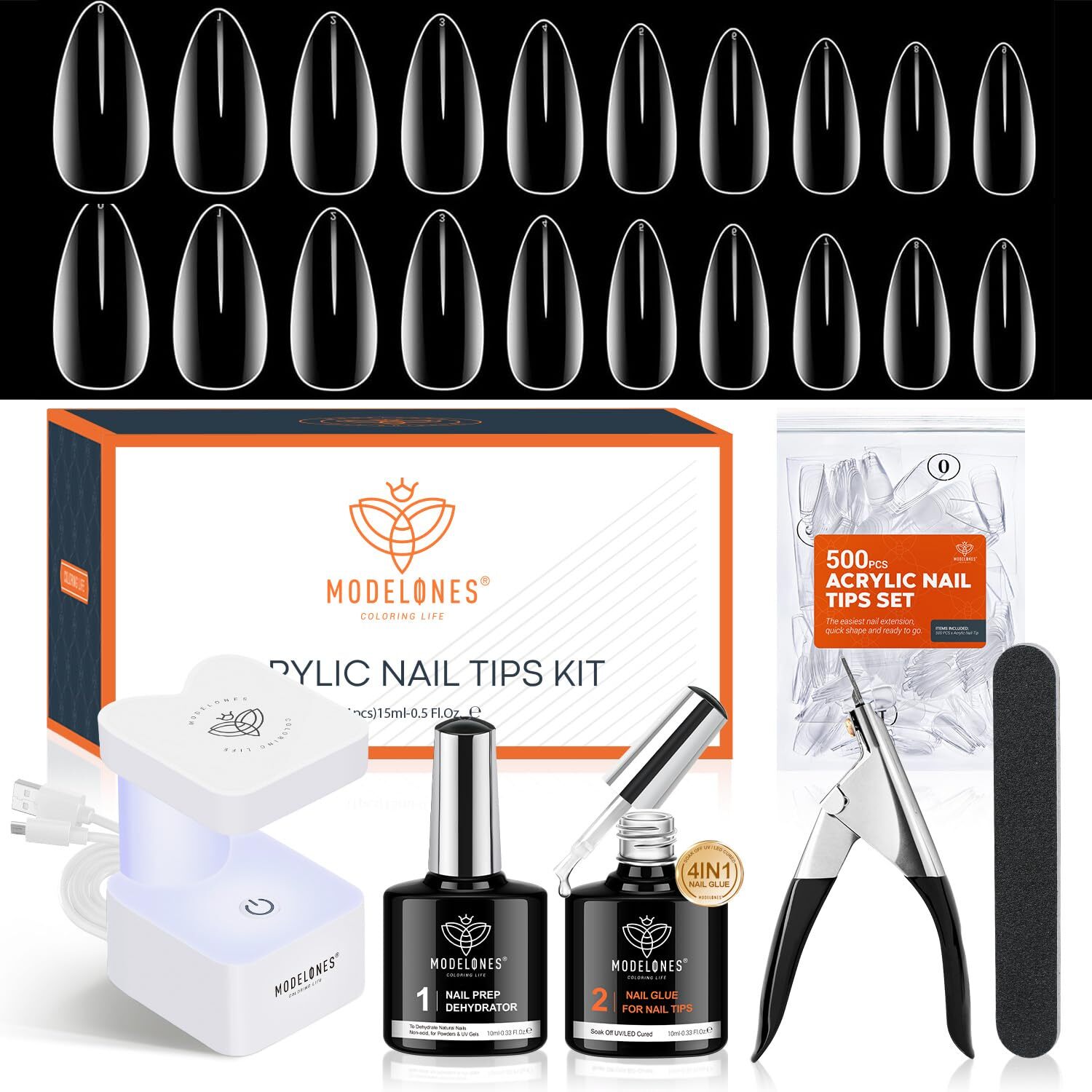 Gel Nail Kit, 500Pcs Soft Gel Nail Tips Medium Almond Shape, 4-in-One Nail Gl…